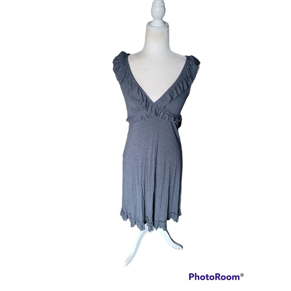Cynthia Rowley Women's Gray Sleeveless Ruffled A-Line Shift Dress Small v neck